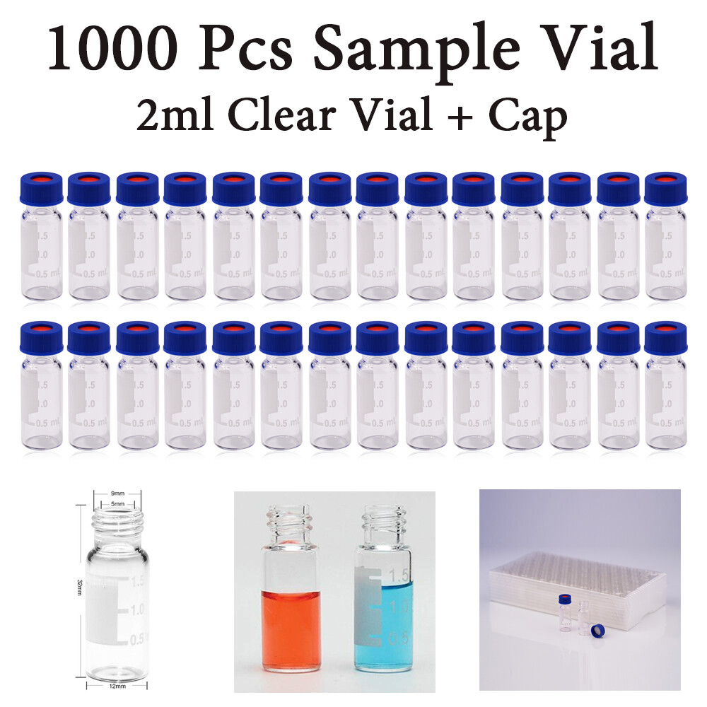 1000pcs 9mm Screw Thread Autosampler Vial,PP Close Top Cap+PTFE Silicone Septa
