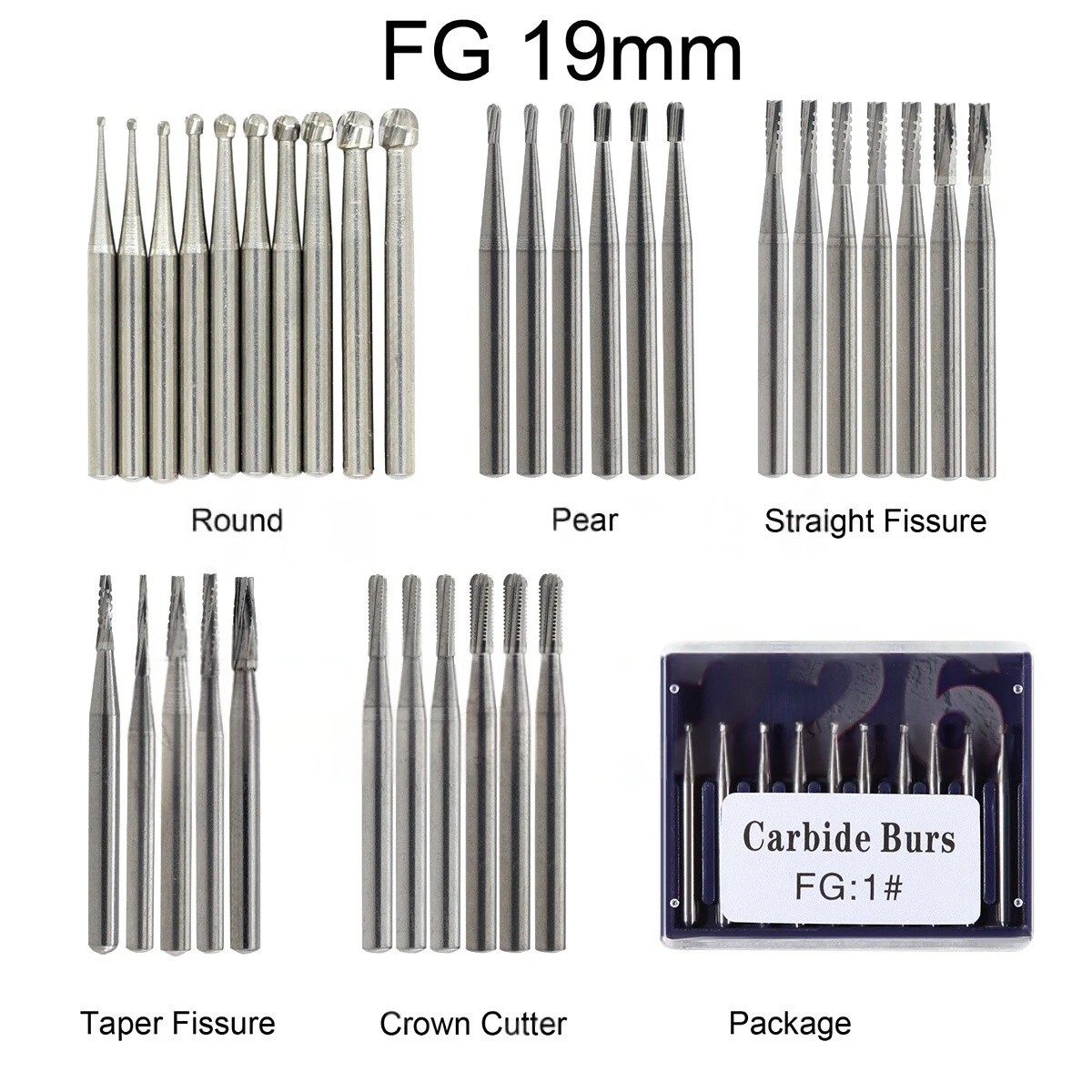 10-100Pcs Dental Carbide Burs for High Speed Handpiece Round Cone Bur Diamond FG