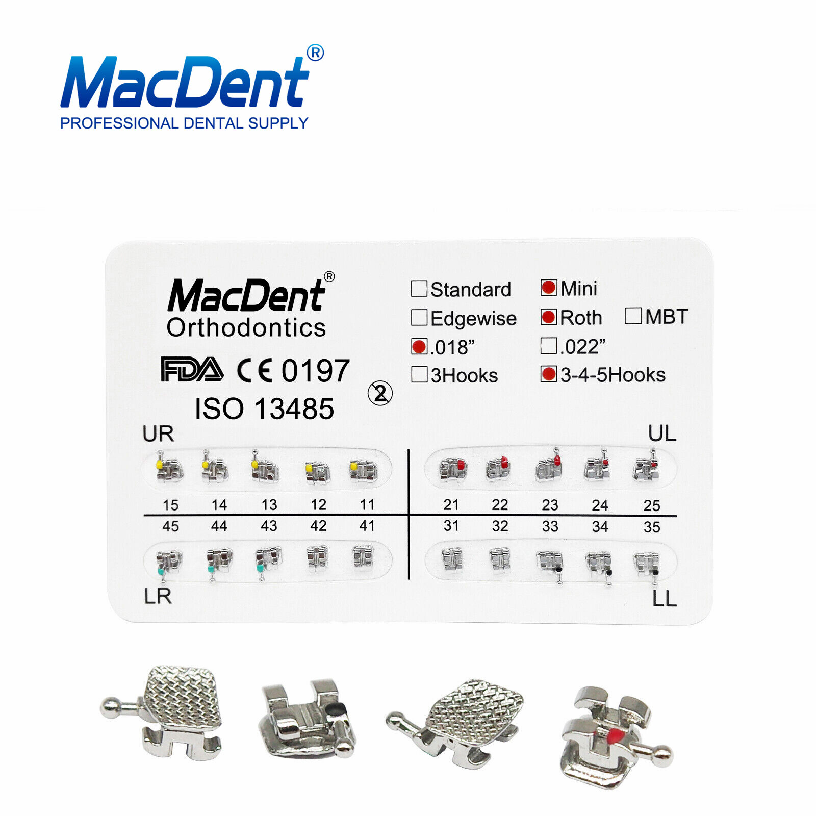 MacDent Orthodontic Dental Brackets Braces Mini Standard Roth MBT.022/.018 Hooks