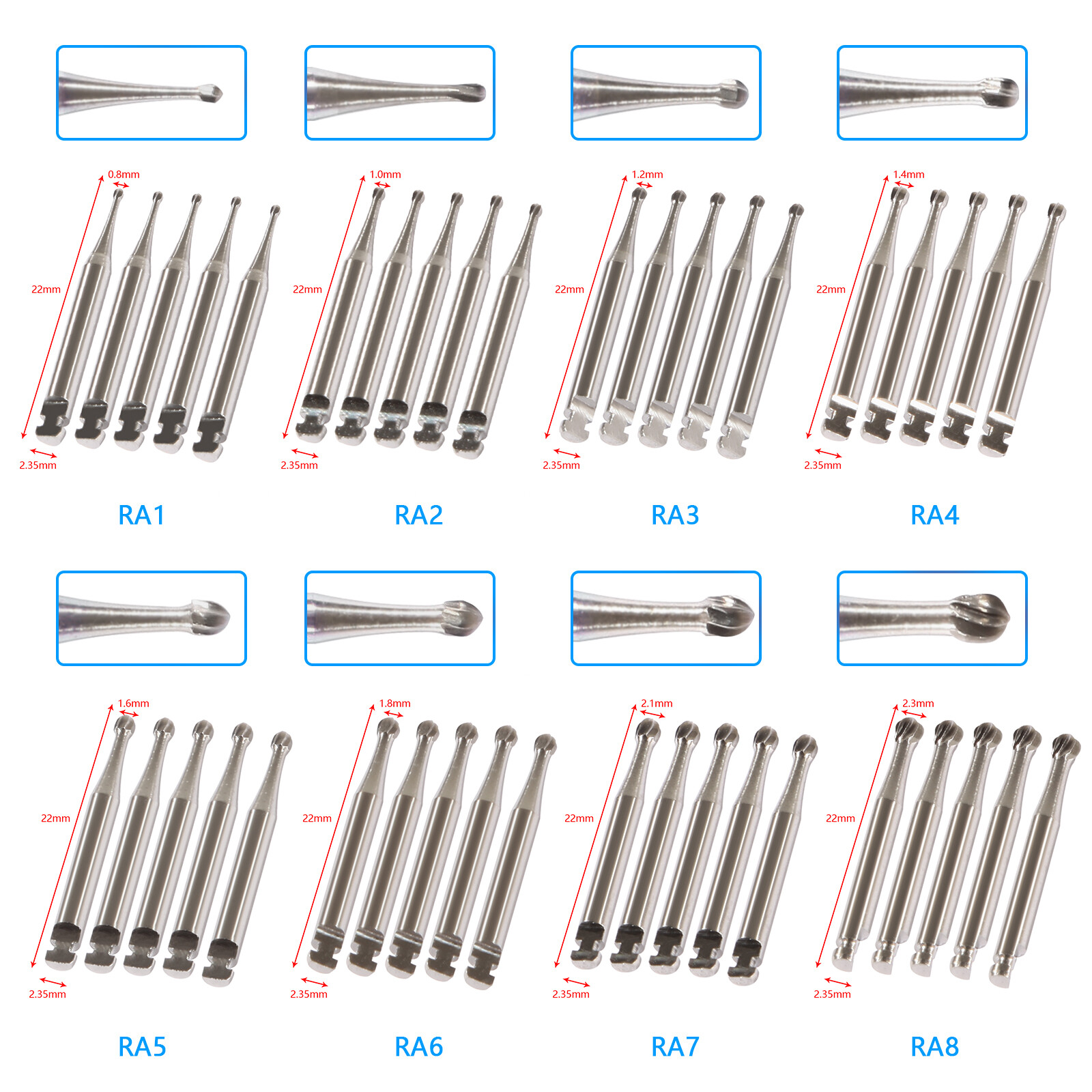 5PCS/BOX Dental Tungsten Carbide Round RA Burs Low Speed Contra Angle Handpiece