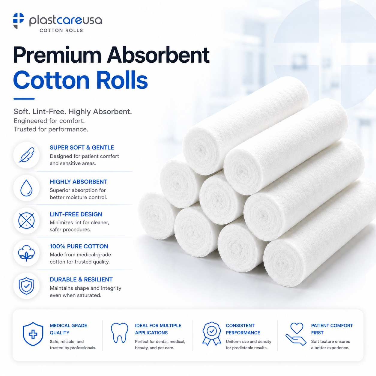 800 Dental Gauze Cotton Rolls 1-1/2″ x 3/8″, (#2 Medium), Kids Nose Plugs Bleed