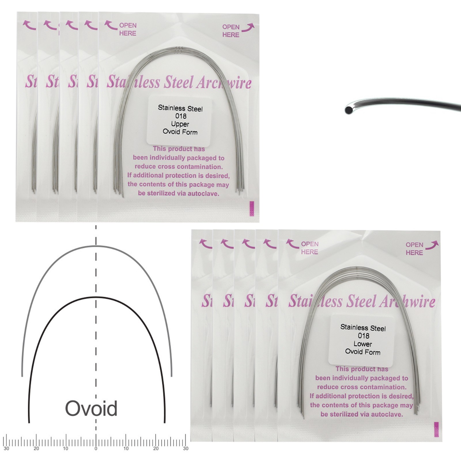 100PCS Orthodontic Archwire Round Square Ovoid for Dental Braces Stainless Steel