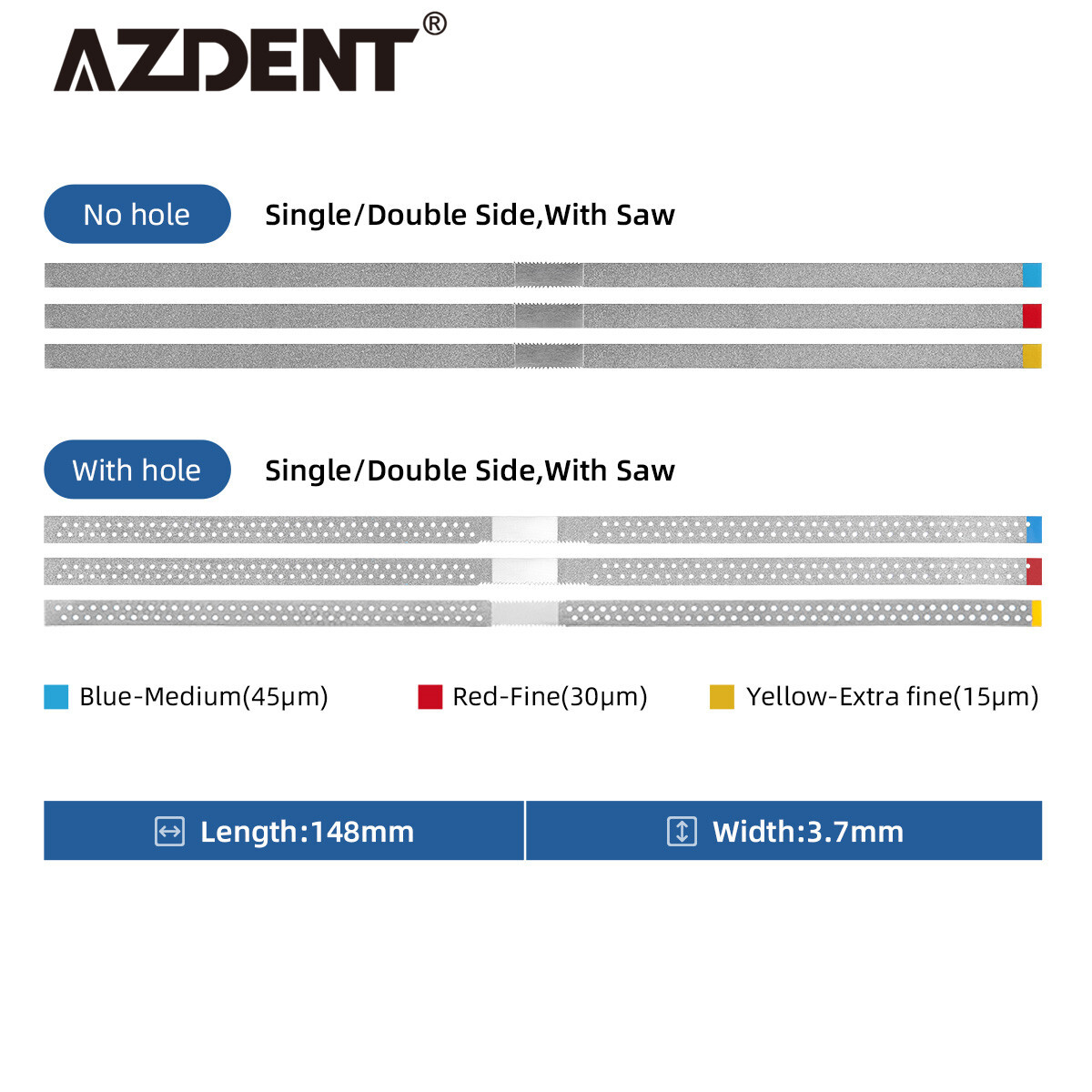 AZDENT Dental Saw Diamond Polishing Strips Orthodontic IPR Strip Fine Medium