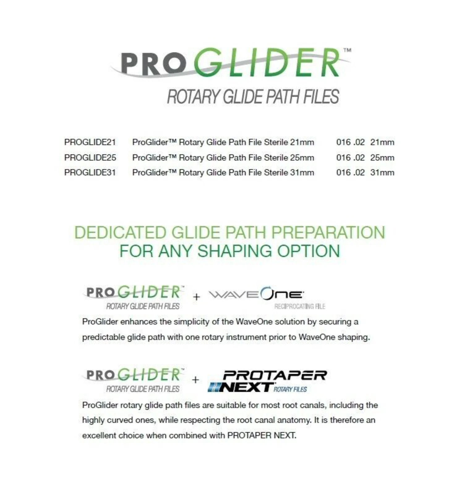 Proglider Rotary Glide Path Files Endodontic Files Dentsply All Sizes 3 files/pk