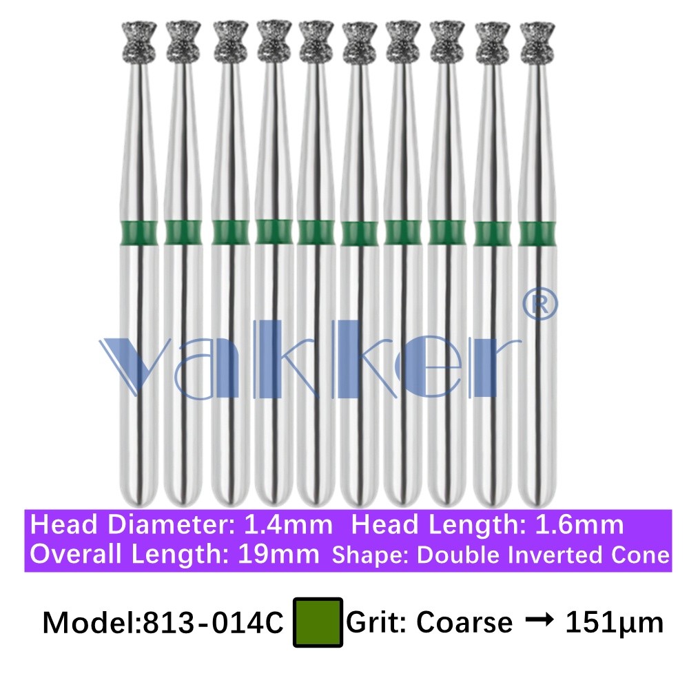 Vakker 10pc Dental 813-014C FG Diamond Burs Coarse Grit Double Inverted Cone Bur