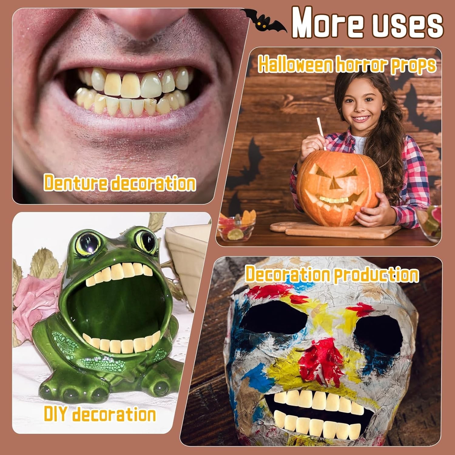 Synthetic Polymer Dentures – 56 Pcs in A3 Color for Realistic Halloween Looks