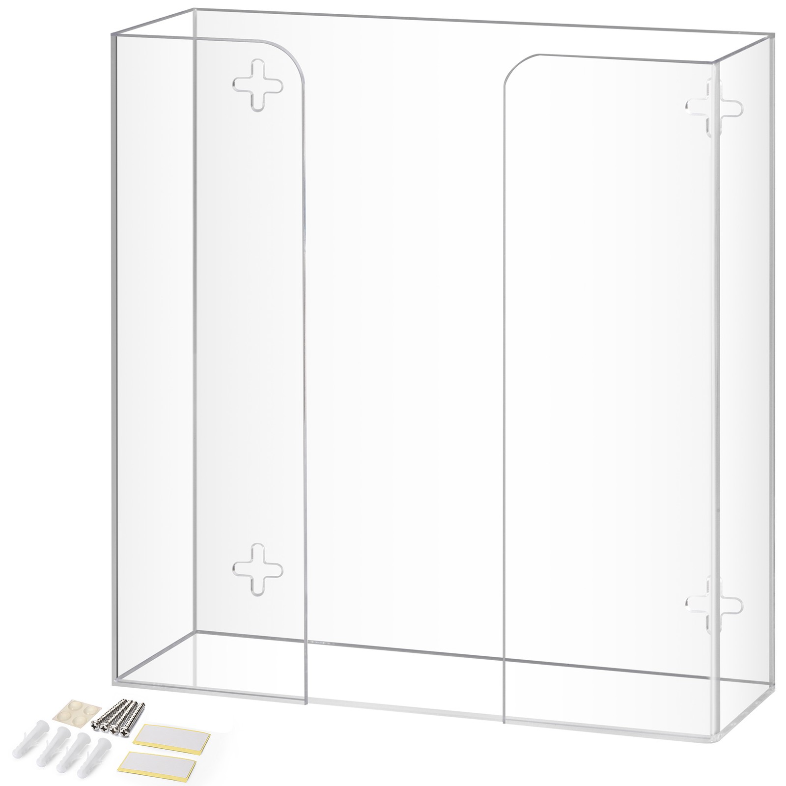 Double Glove Box Holder Dispenser – Wall Mount or Countertop Load Open Top Clear