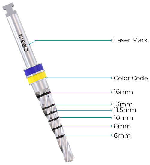 Conical Drill 2.5mm – 3.7mm, External Irri gated, Dental Im plant Sur gical Tool