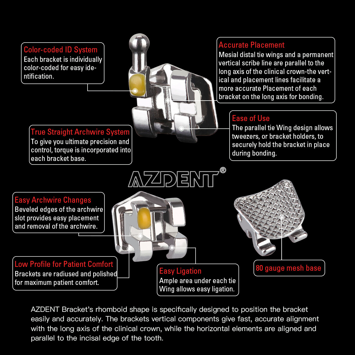 AZDENT 10X Dental Ortho Brackets Mini/Standard MBT/Roth 022/018 Hooks 3 4 5