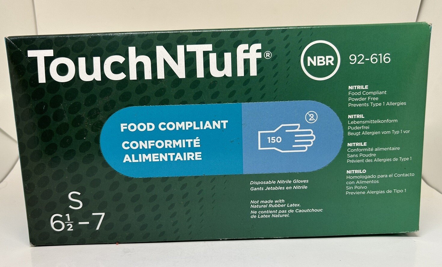 Ansell Touch N Tuff Nitrile Ambidextrous Chem Resist PF 150 Gloves Small 92-616