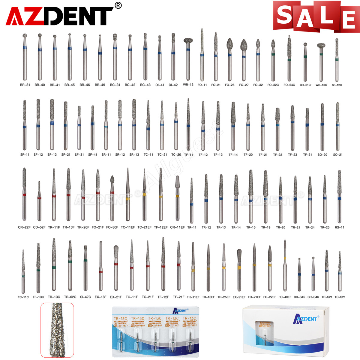 100pcs AZDENT Dental FG Diamond Burs for High Speed Handpiece 5pcs/box