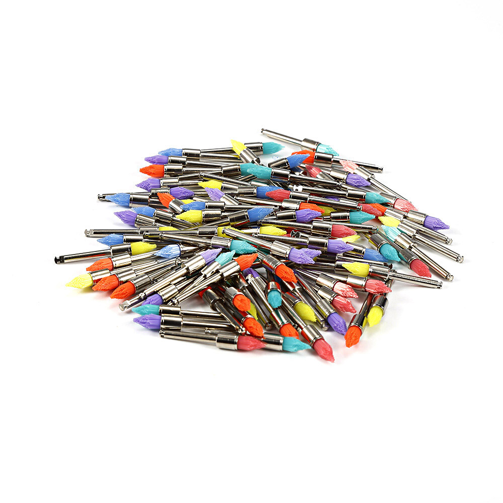 100pcs Dental Colorful Nylon Bowl Polishing Brushes Polisher Prophy Flat Type