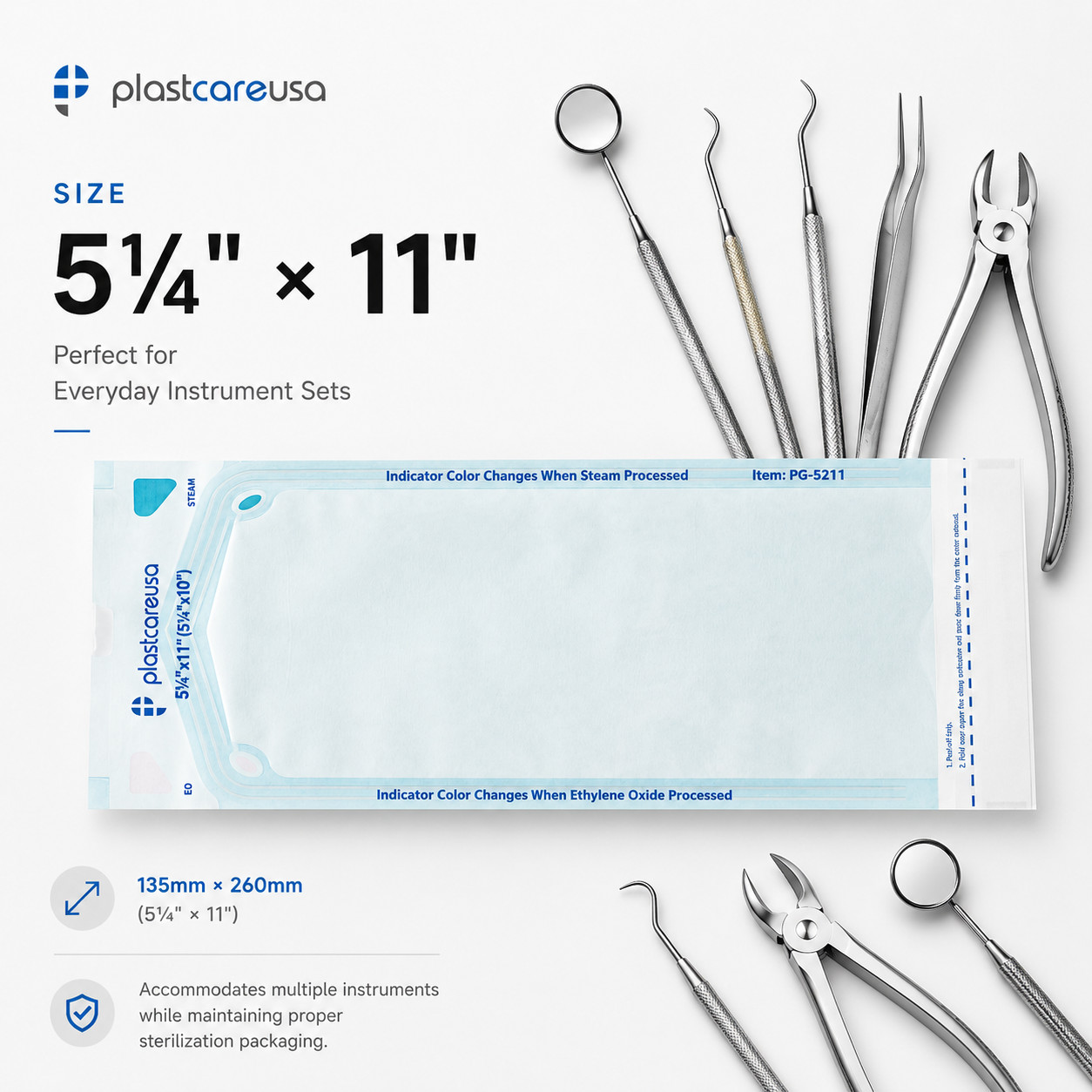 5.25″ x 10″ Self-Sealing Sterilization Pouches for Autoclave (Choose Quantity)