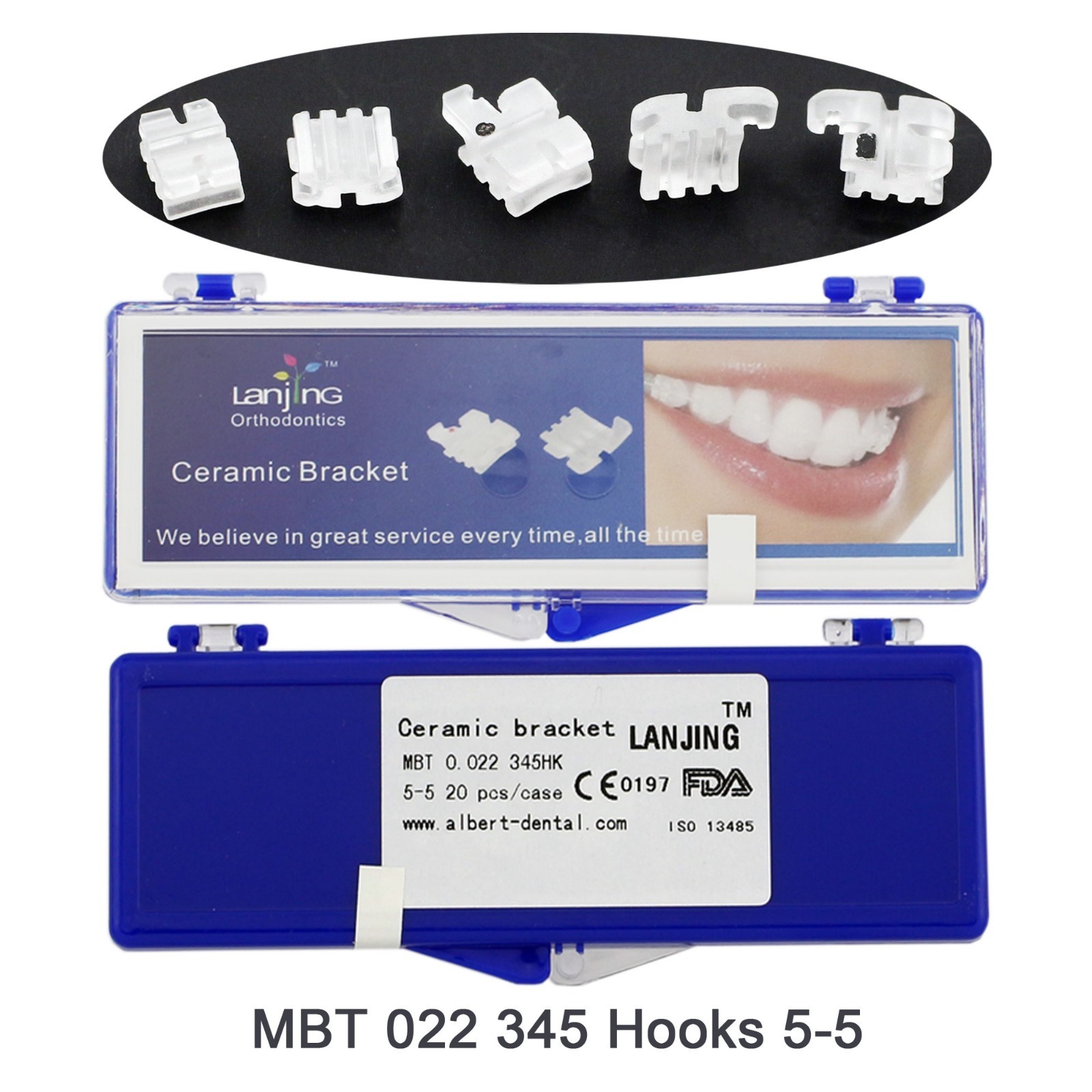 Dental Orthodontic Ceramic Clear Brackets Brace Roth MBT Slot 022 3 4 5 Hook 5-5