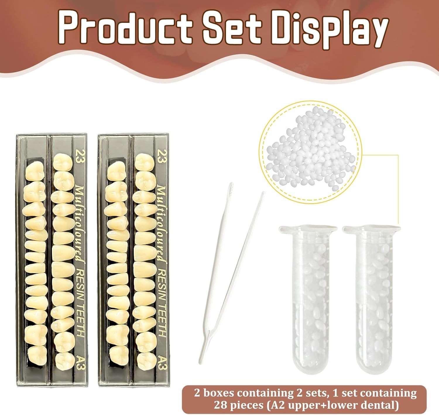 Synthetic Polymer Dentures – 56 Pcs in A3 Color for Realistic Halloween Looks