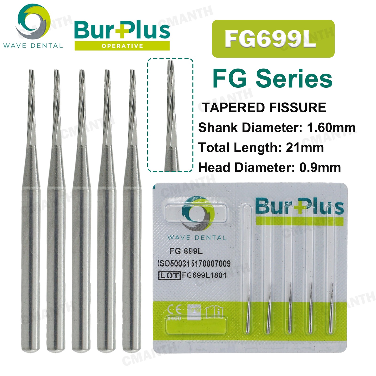 US WAVE Dental Burs Carbide Burs Tapered Fissure FG Cross Cut Bur Fit High Speed
