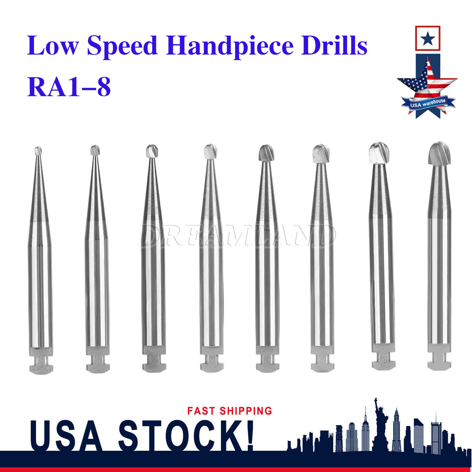 5 Pcs/Pack Dental RA Round Carbide Bur For Slow Speed Latch Type RA 1#-8# Choose