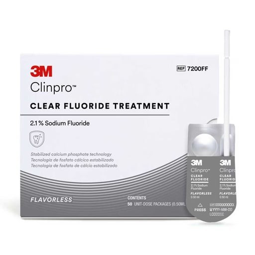 3M 7200FF Clinpro Clear Dental Fluoride Unit Dose Flavorless 50/Pk 0.5 mL