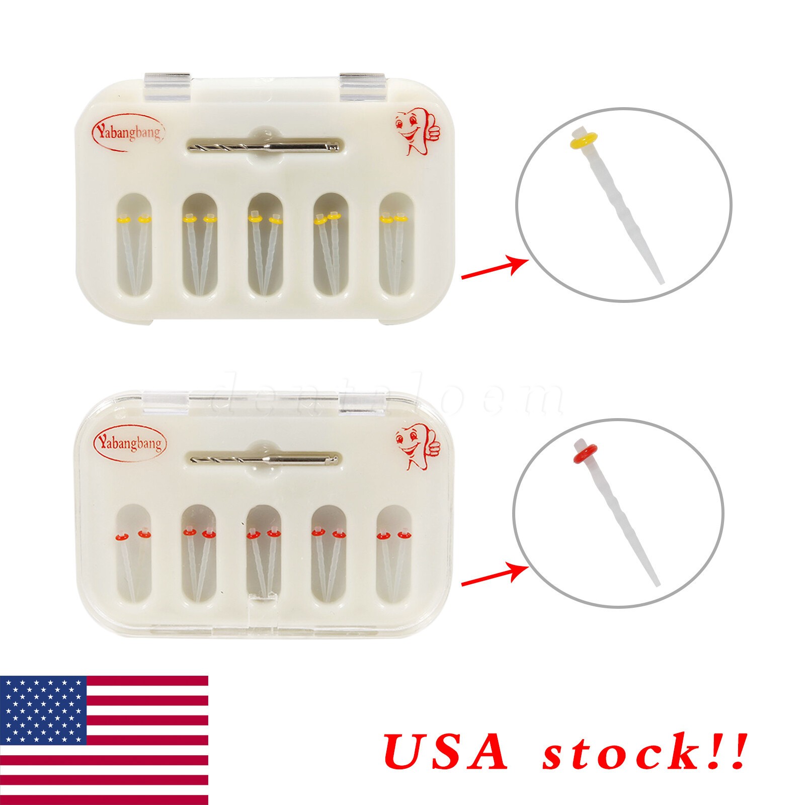 5 Packs Dental Fiber Post Resin Screw Thread Quartz Drills Yellow/Red Yabangbang