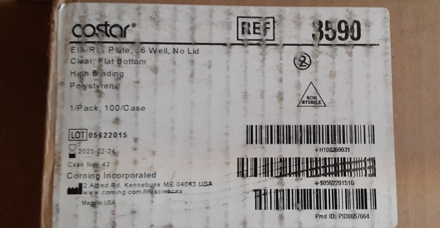 Corning/Costar 96 Well Flat Bottom/no lid/clear (box of 100) 3590