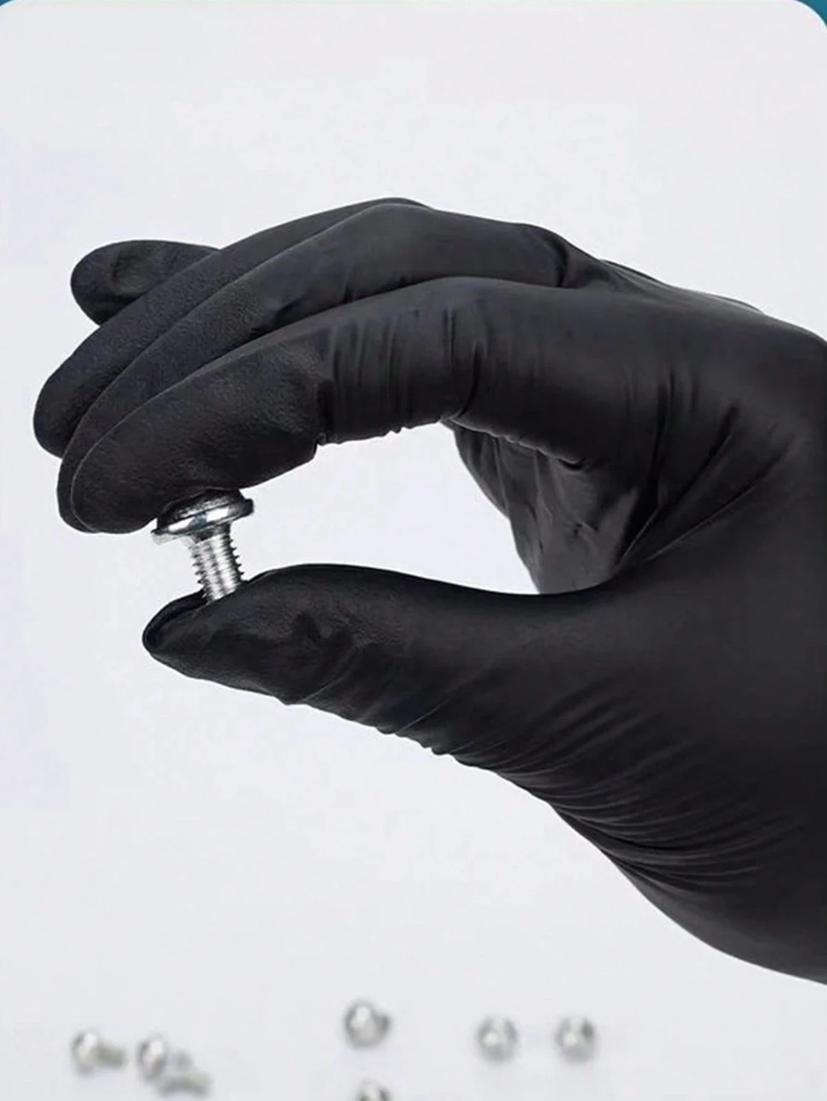 50 pcs Disposable Nitrile Gloves, Black, Size large vailable. Durable Househ