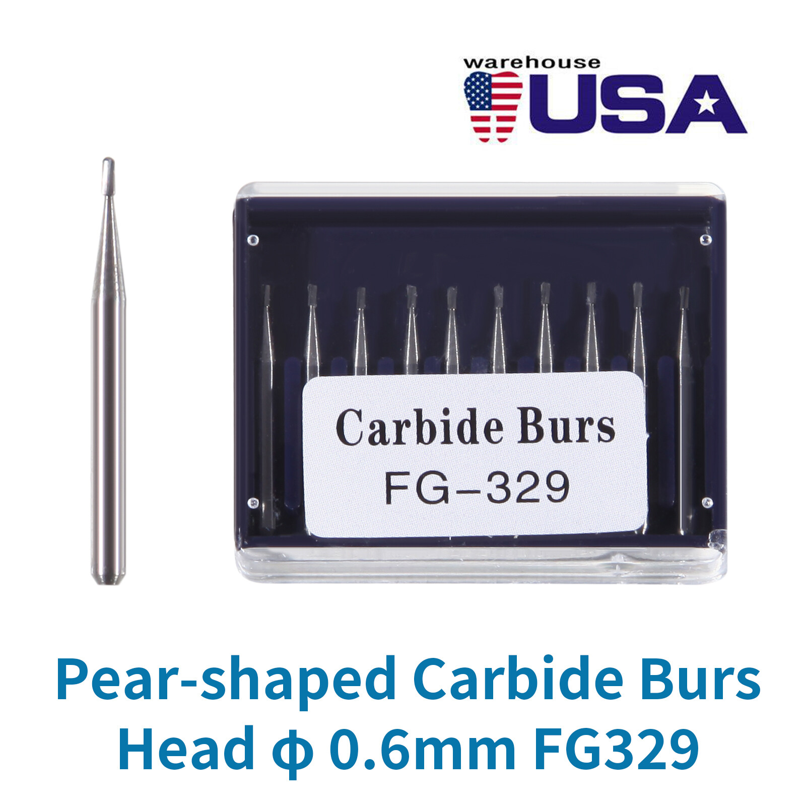 10pcs USA Dental Tungsten Carbide Cutting Burs Pear Shape FG-329 st