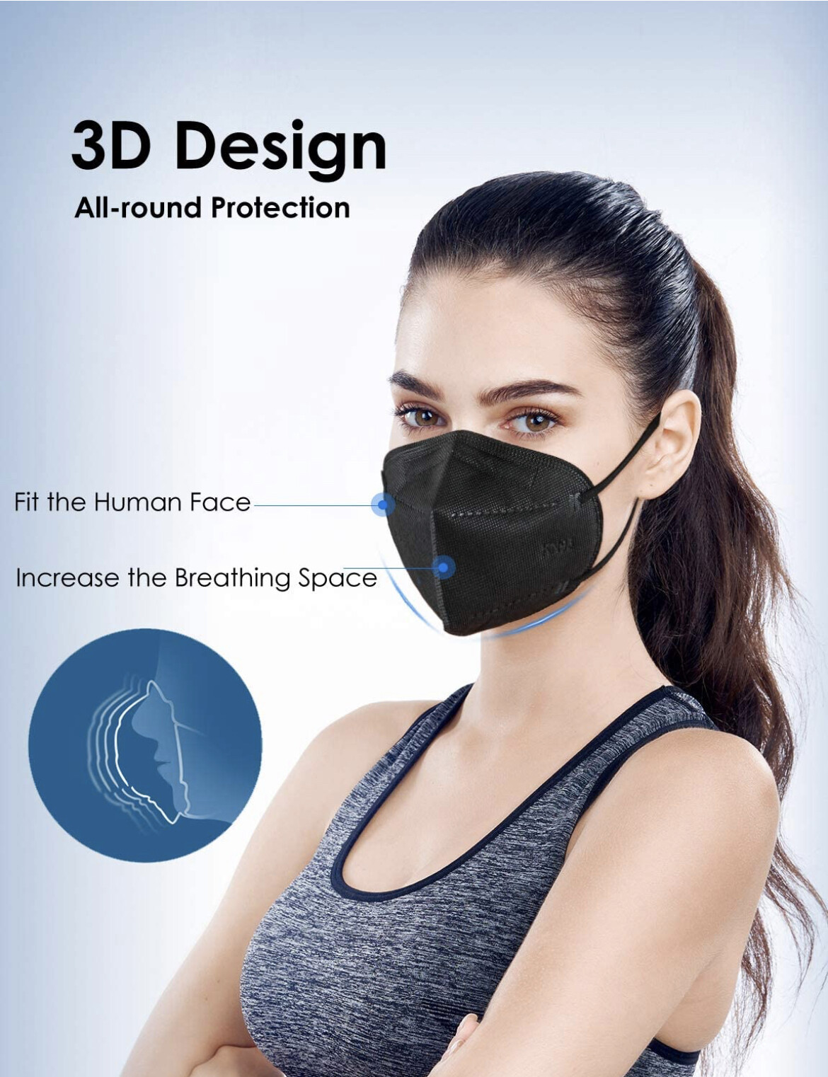 10Pcs Black KN95 Face Mask 5 Layer Protective BFE 95% Disposable Kids Respirator