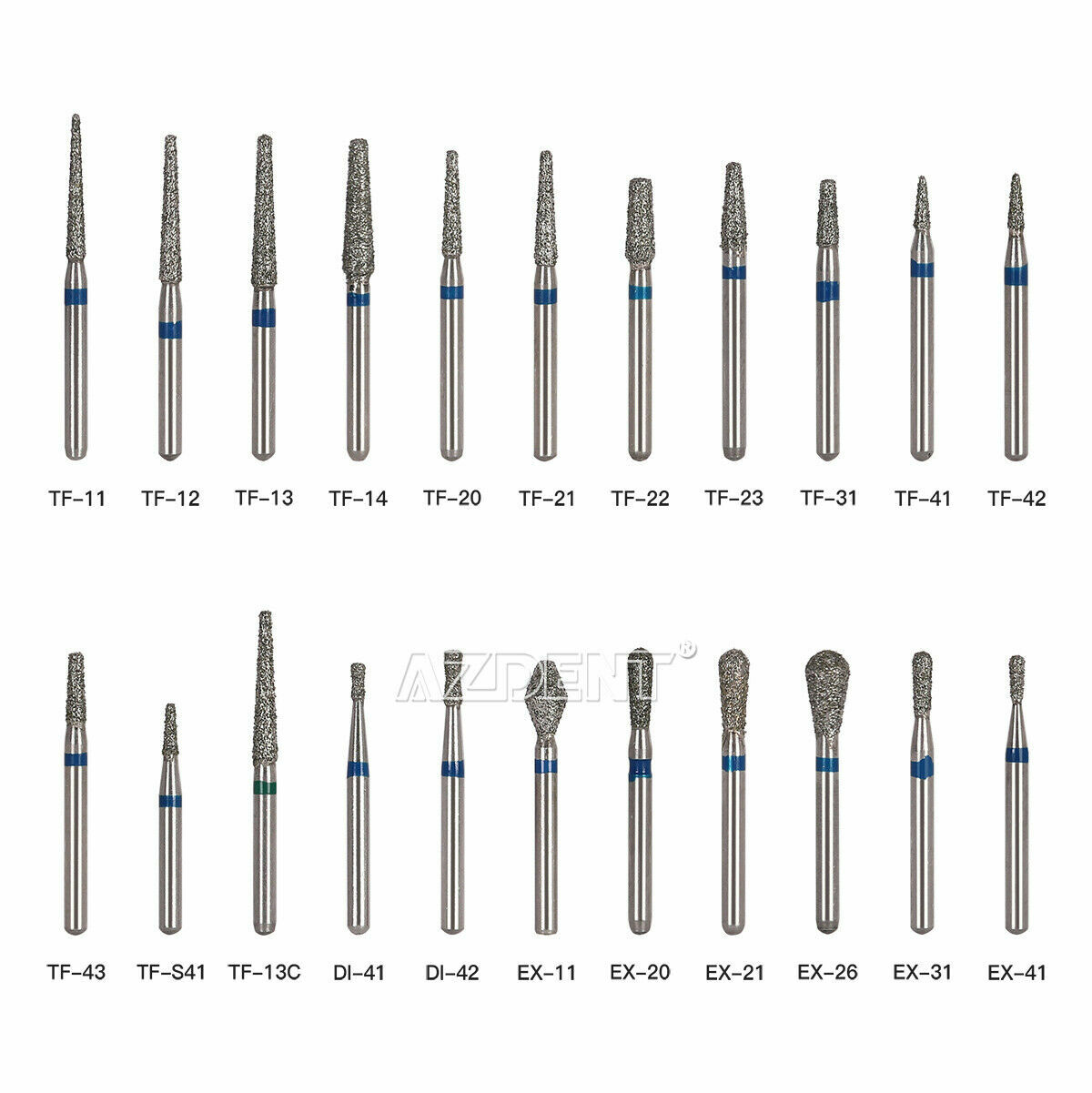 AZDENT Dental Diamond Burs FG Drills 100 Size for High Speed Handpiece 5pcs/kit