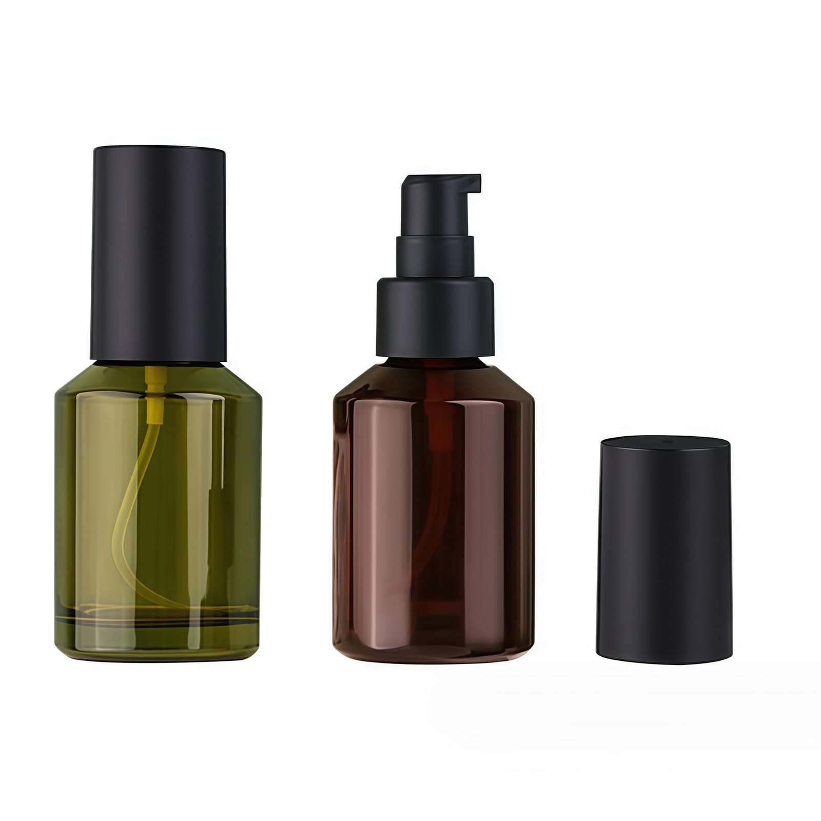 2Pcs 60ml/2oz Empty Refillable Glass Lotion Pump Bottle 60ml/2oz, Amber+Green