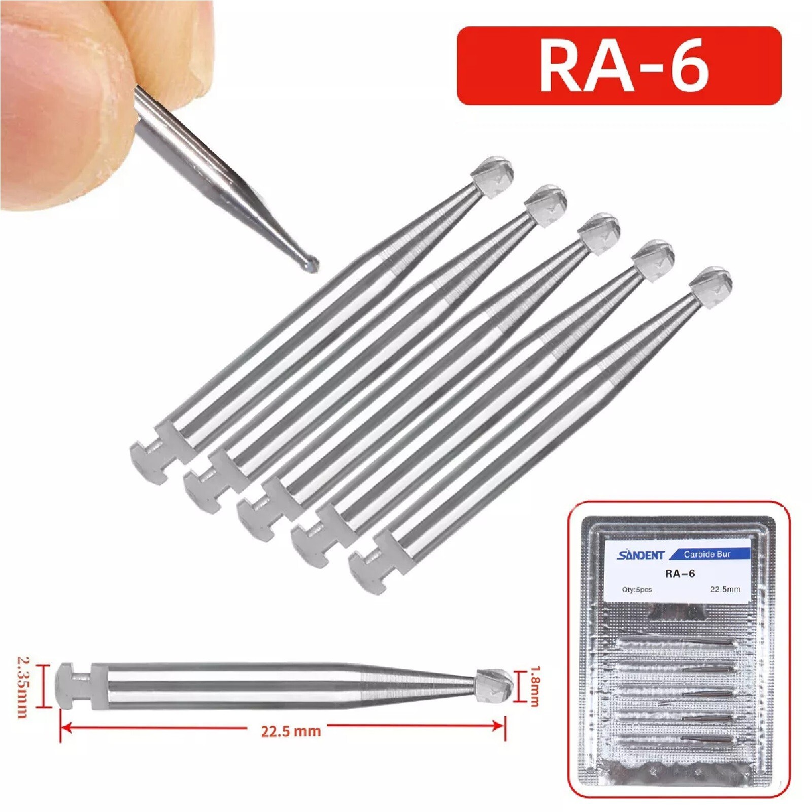 5 Pcs/Pack Dental 22.5mm Round Carbide Bur Slow Speed Latch Type RA6 Burs USA