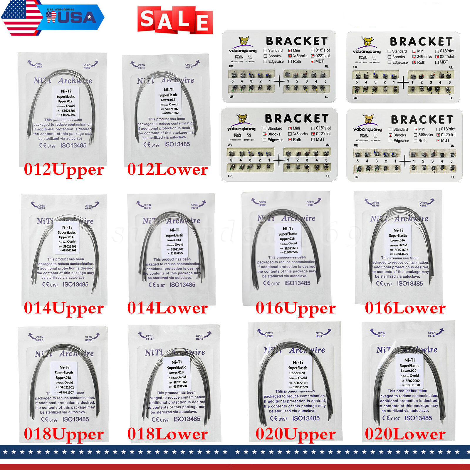 1/10packs Dental Orthodontic Brackets Braces /Supper Elastic Niti Arch Wires OR