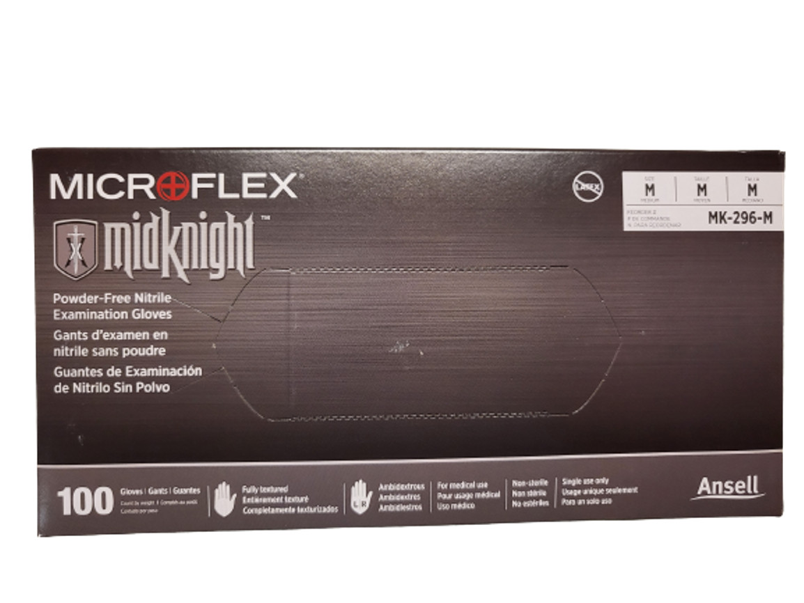 Midknight Exam Gloves, Nitrile, Textured, Black, 5.9mil thick Medium Large or XL