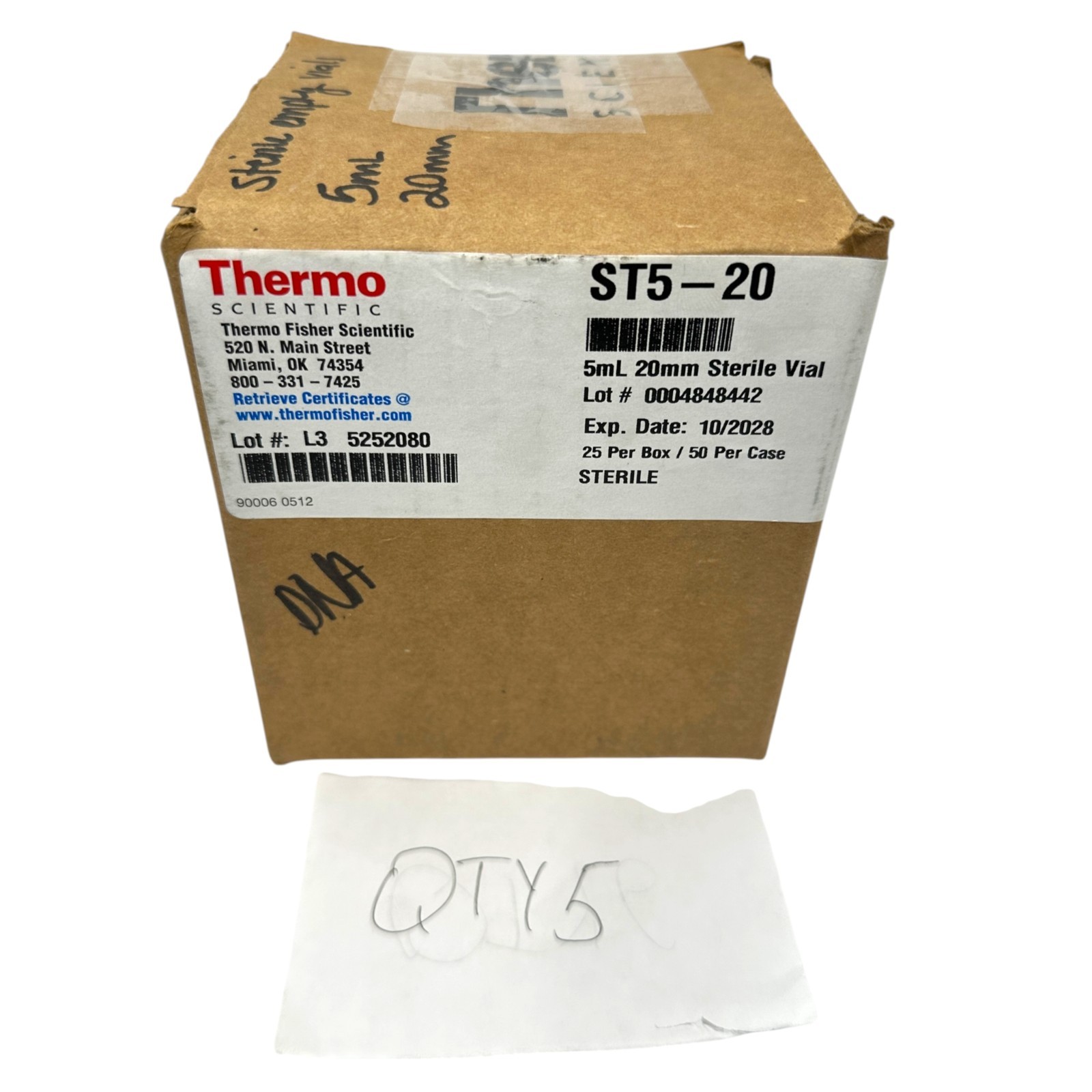 Thermo Scientific ALK ST5-20 Sterile Empty Vials 5mL 20mm Lot 0004848442 Exp 202