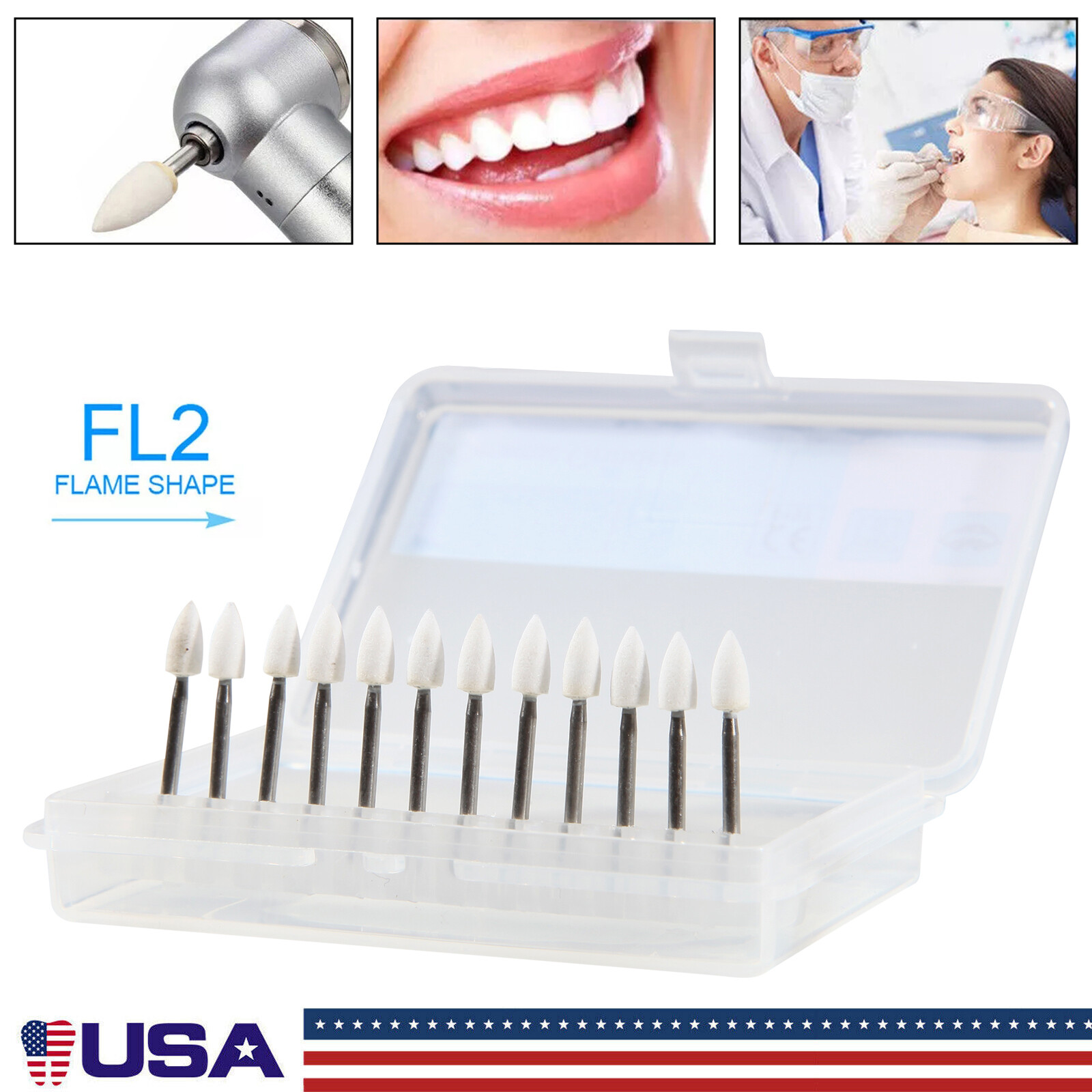 12pc/Pack Dental White Polishing Stones Flame shape FG bur Arkansas Stone Points