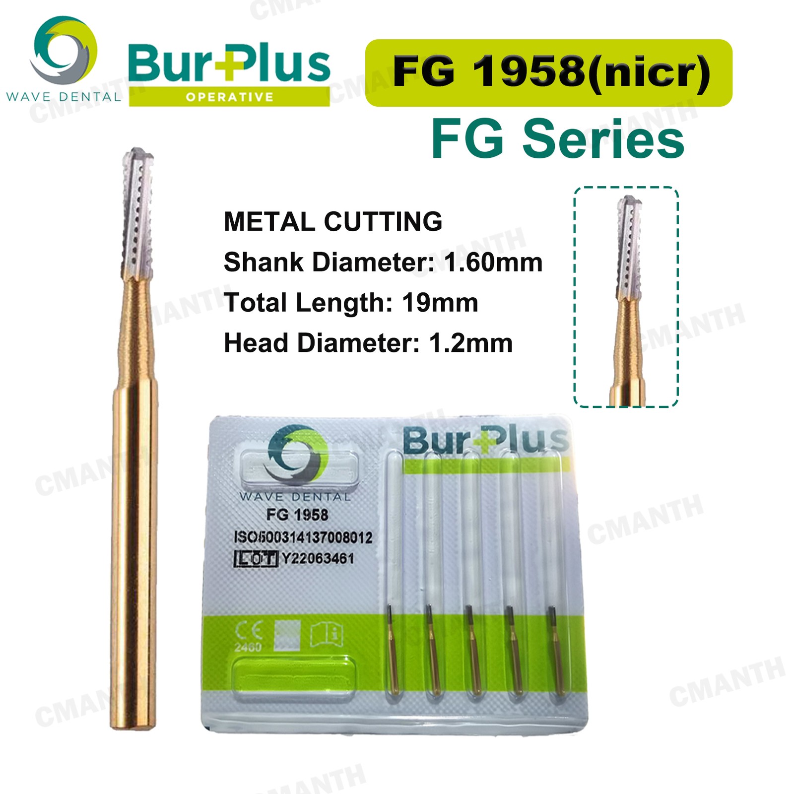 US WAVE Dental Burs Tapered Fissure Head Carbide Bur FG Metal Cutting High Speed