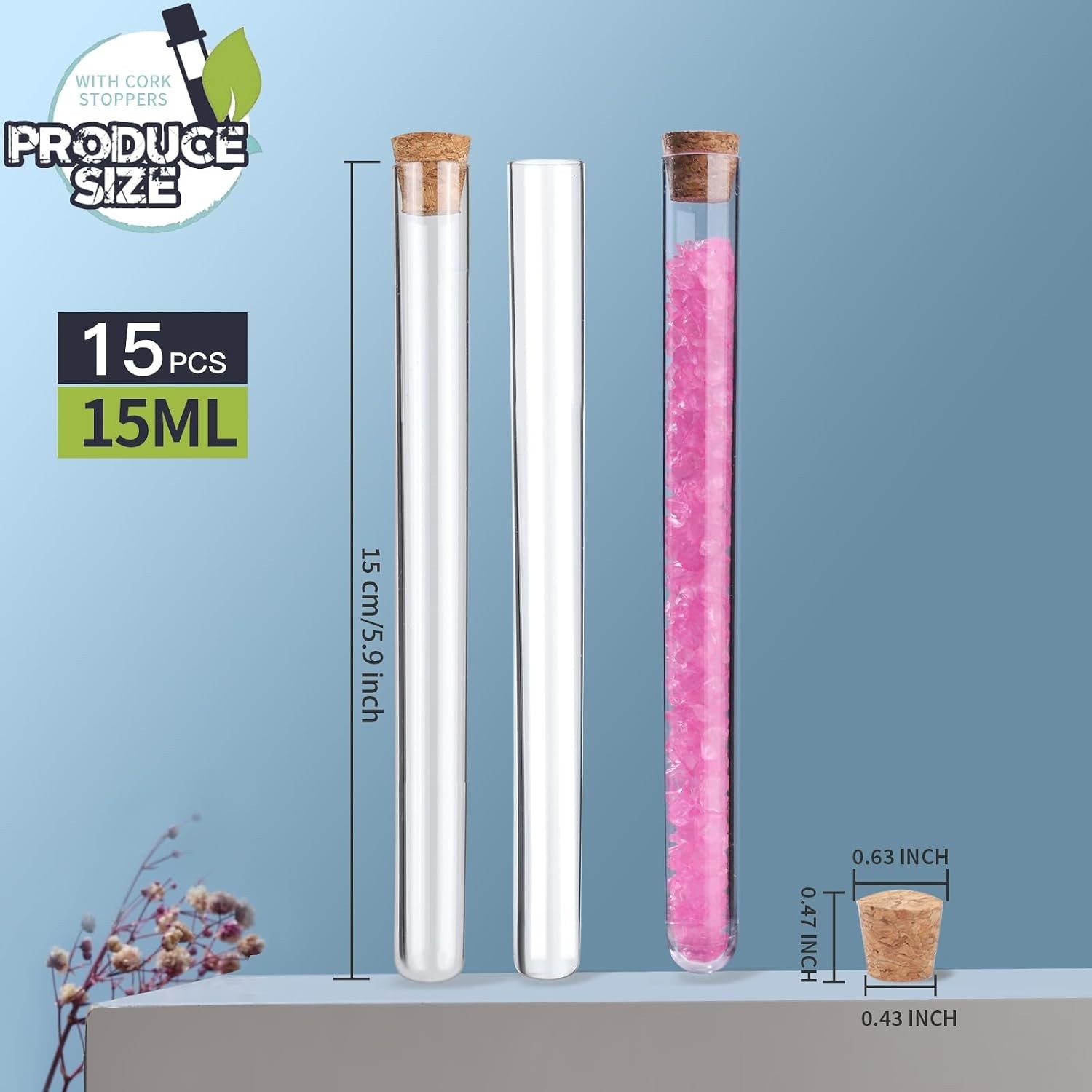 Multi-Purpose 15ml Clear Tubes with Cork – Great for Home & School Projects