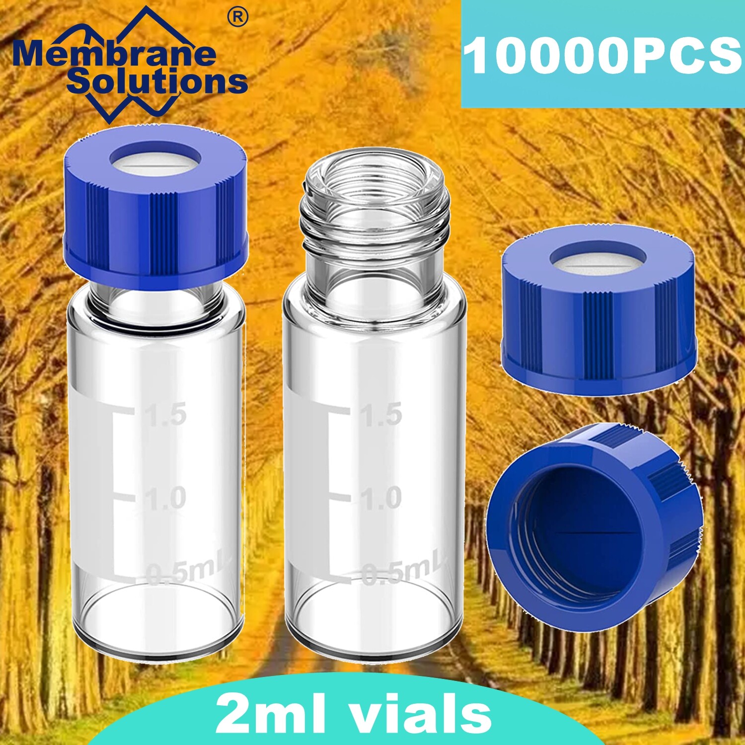 10000x 2ml Autosampler Vials Preslit Septa 9-425 Screw Caps Graduation Standard