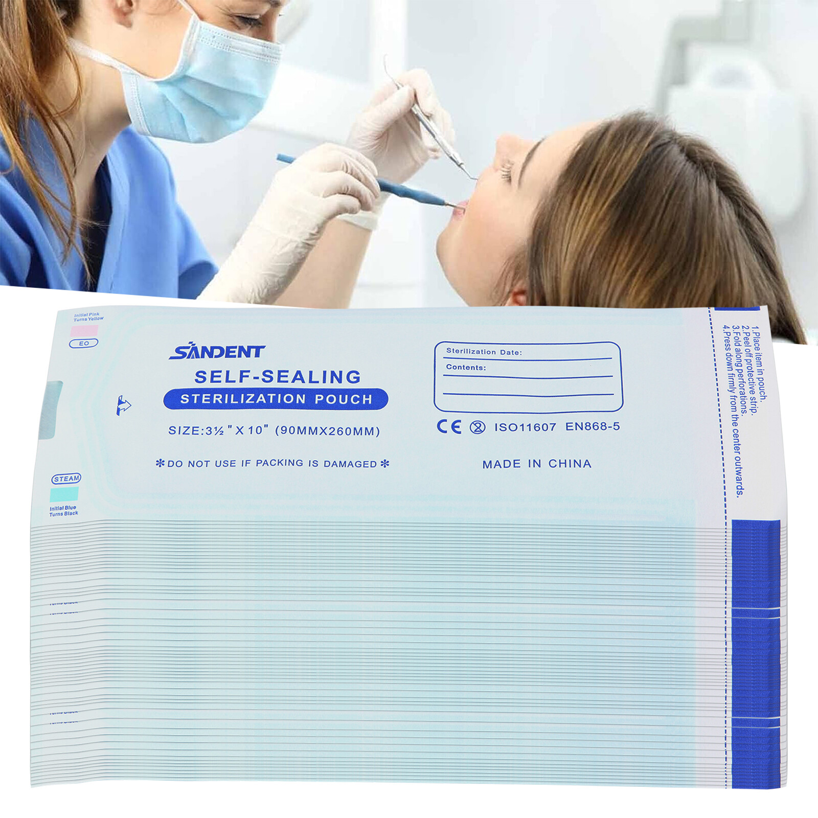 200pcs/1 Box Self Sterilization Pouches Autoclave Pouch Sterilizer Bags Dental