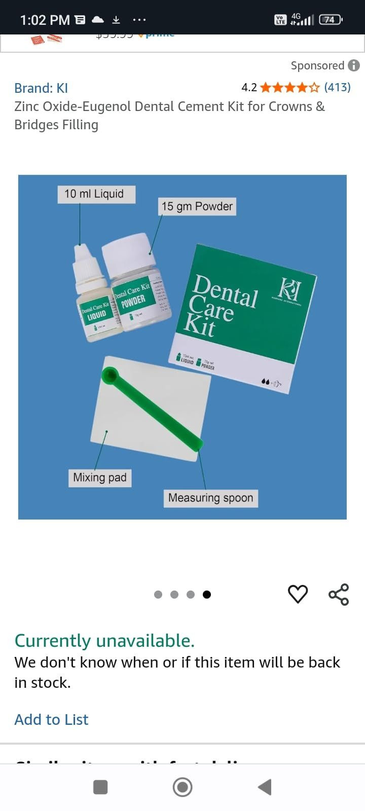 Plasdent Zinc Oxide-Eugenol Dental Cement Kit for Crowns Clear or Transparent