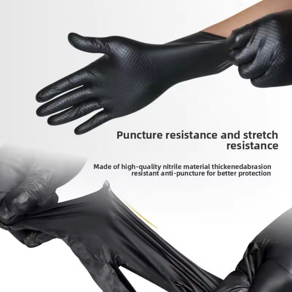 8 Mil Nitrile Disposable Gloves Large Raised Diamond Texture 100PC/box Black
