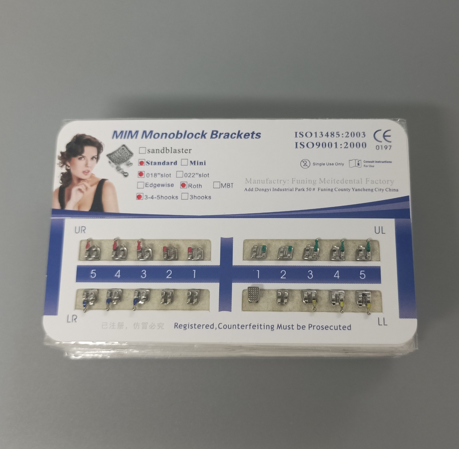 Dental Orthodontic Metal Bracket MIM Monoblock Standard Roth 018 345 hooks
