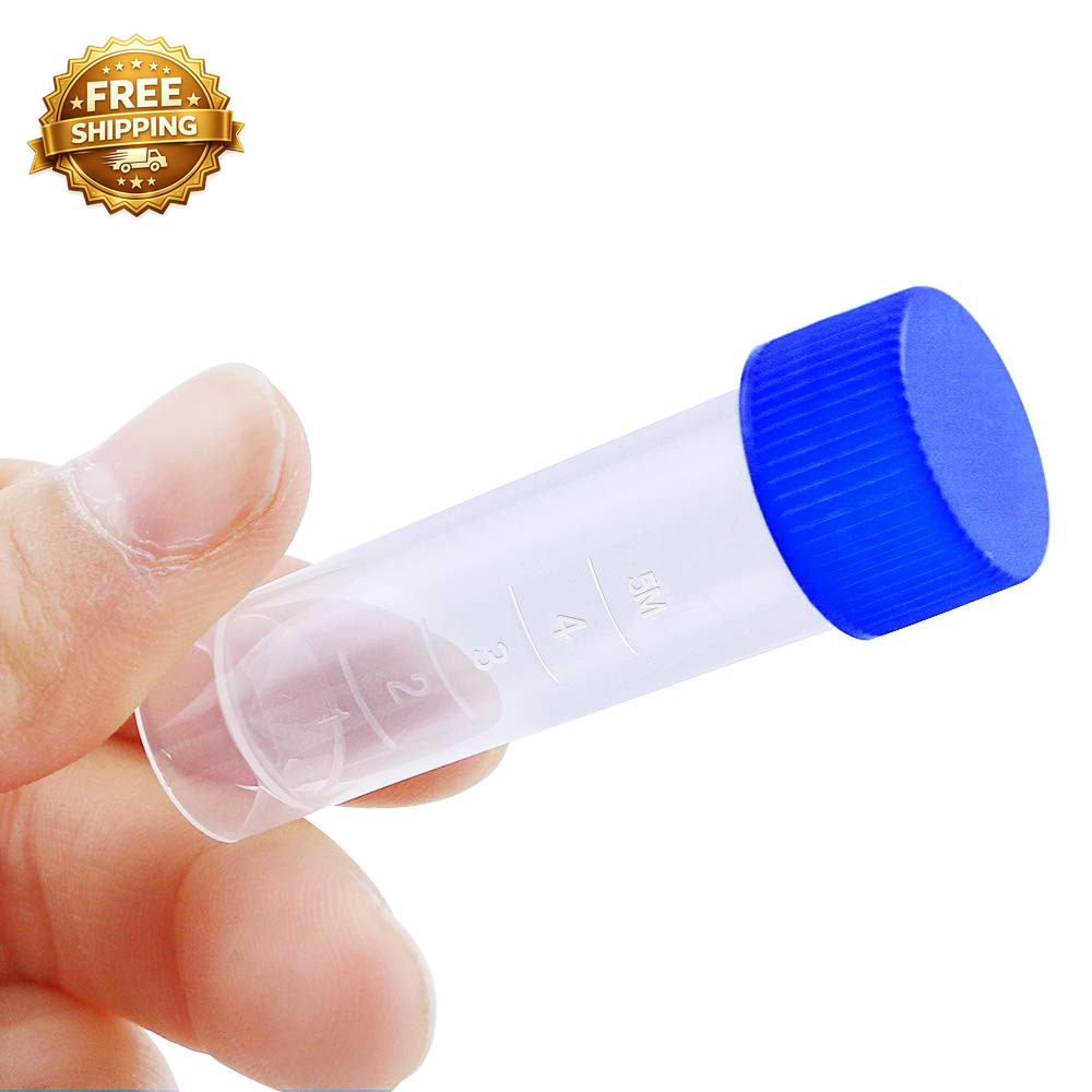 50PCS 5Ml Plastic Graduated Vial Tube with Screw Caps Small Test Sample Bottles