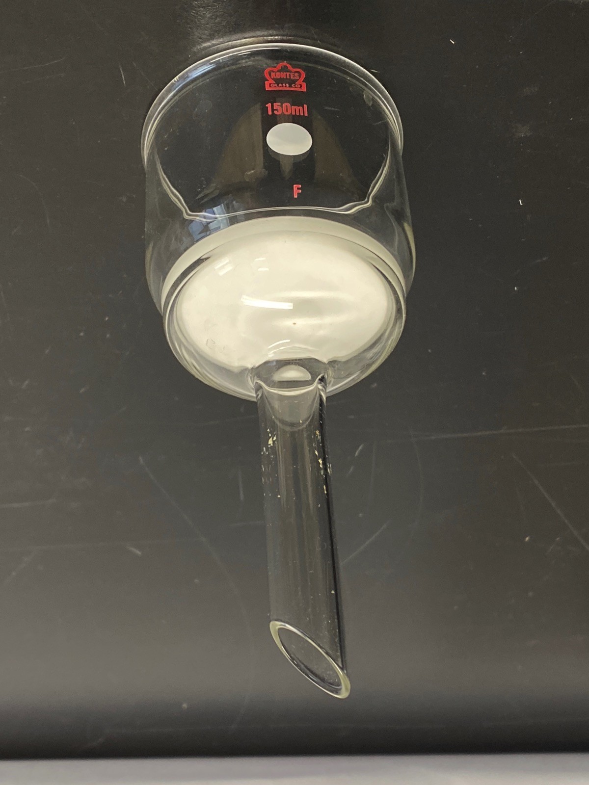 Used KONTES Glass 150mL Fine Fritted Buchner Filter Funnel 954001-0000