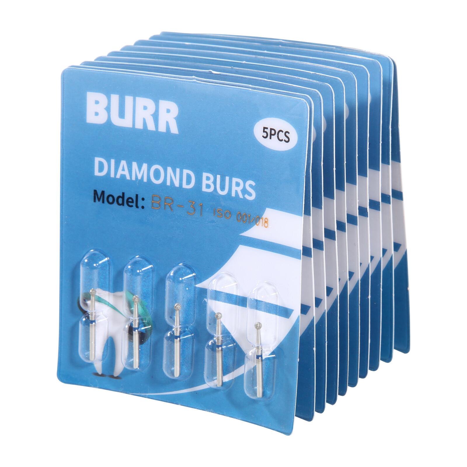 50pcs Dental Diamond Burs FG Round End Taper Pear Football Fine Coarse Grit