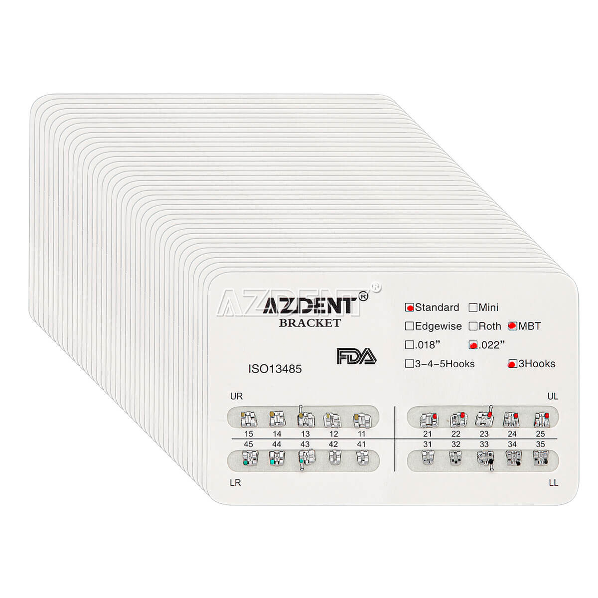 AZDENT Dental Orthodontic Metal Brackets Braces Standard MBT.022 Hooks 345 USA