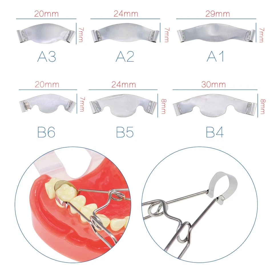 20Pcs/Pack Dental Saddle Contoured Matrix Metal Matrices Bands Spring clip