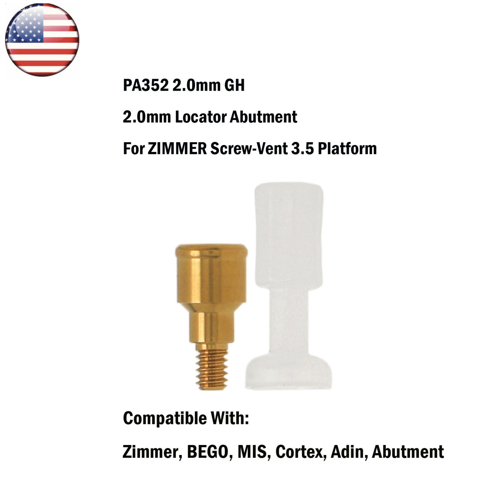 Dental Core Tool Ø3.5mm for BEGO, Zimmer, MIS, Cortex, Adin Attachment Abutments