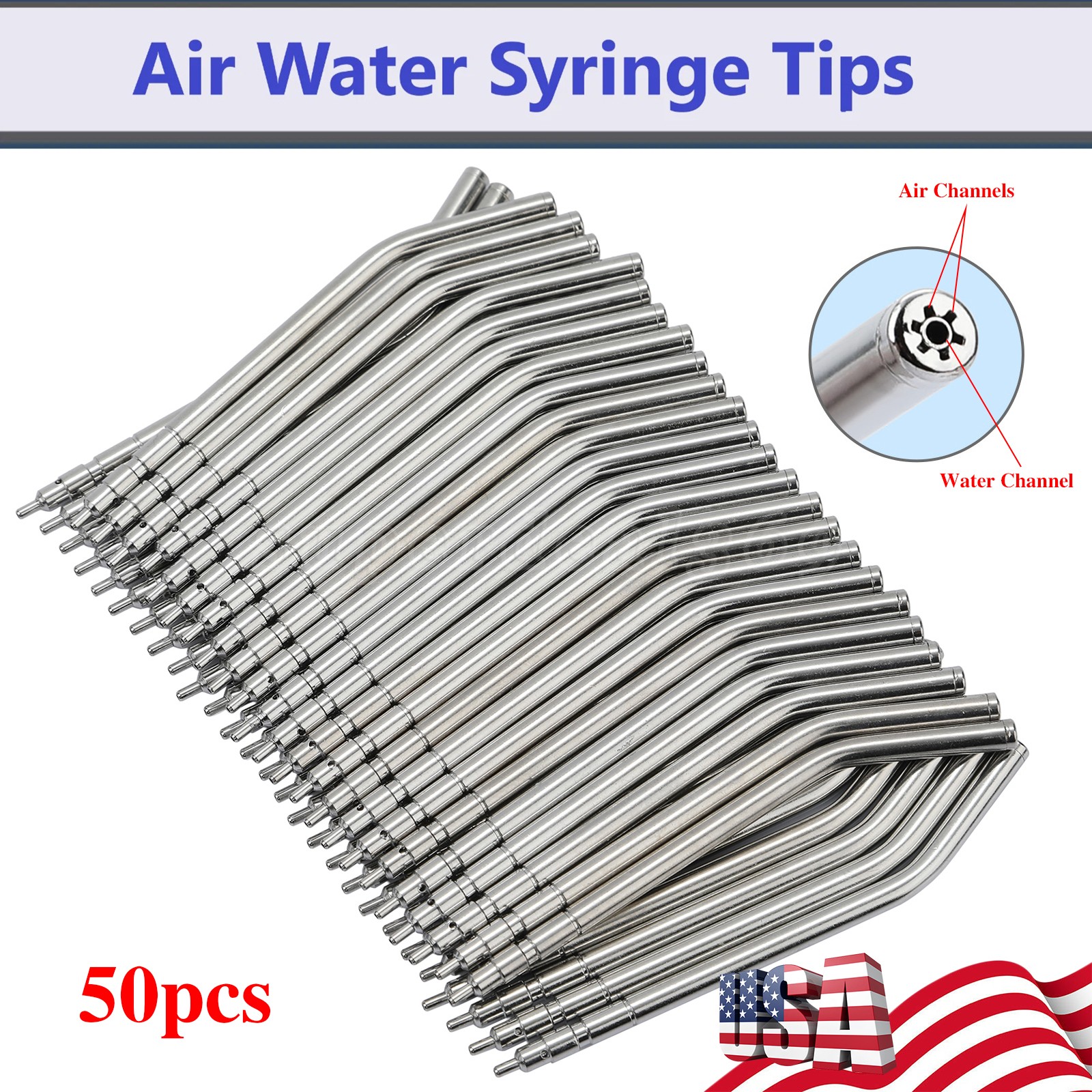 50x Dental Air Water Syringe Spray Nozzles 3-in-1 Alloy Tubes Tips Three Way SA