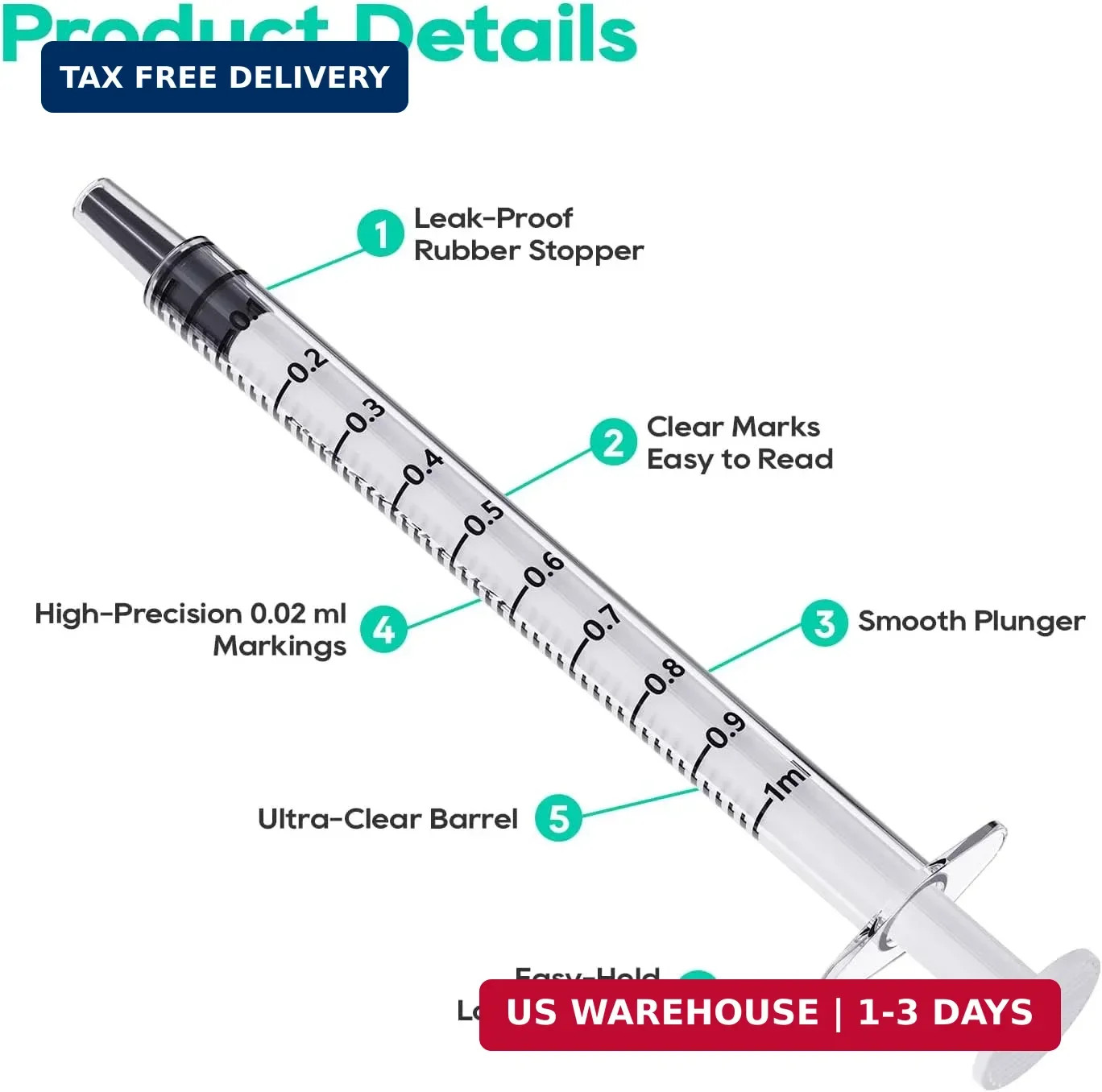 100 Pack 1Ml Syringes with Caps, 1Cc Syringe Needleless, Small Oral Syringe with