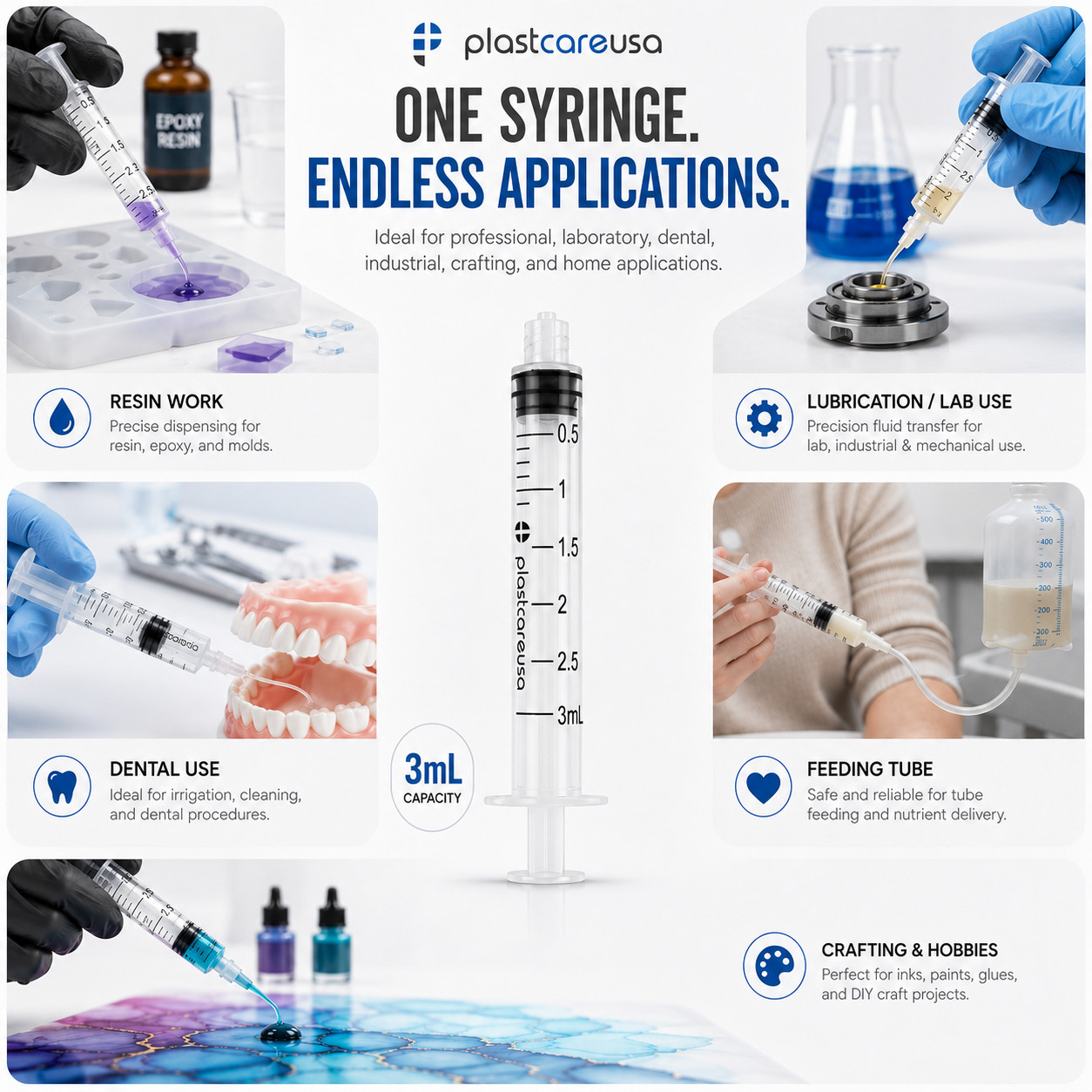 50 3ml 3cc Luer Lock Disposable Syringes (Non Sterile) for Saline Oral Medicine